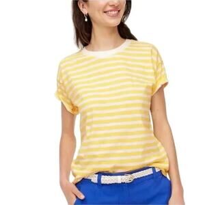 2/$15 J. Crew Striped Cotton Crewneck Tee Yellow White Short Sleeve BR265 Size M
